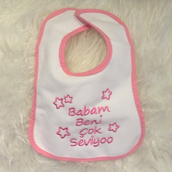 Baby White Pink Bib - Picture 1 of 3